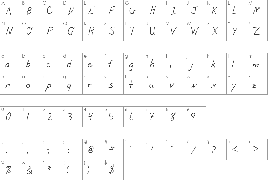 LEHN078 font character map preview