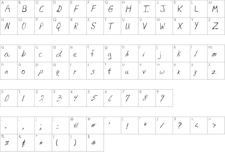 LEHN081 font character map preview