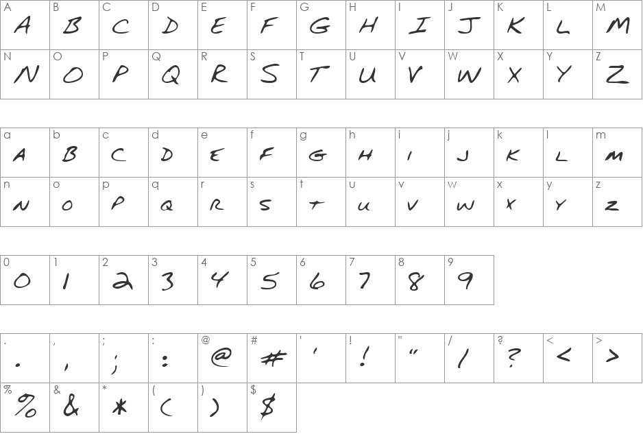 LEHN082 font character map preview