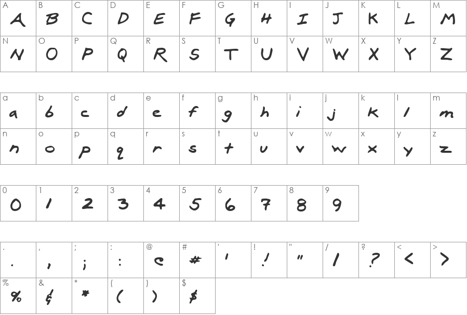 LEHN100 font character map preview
