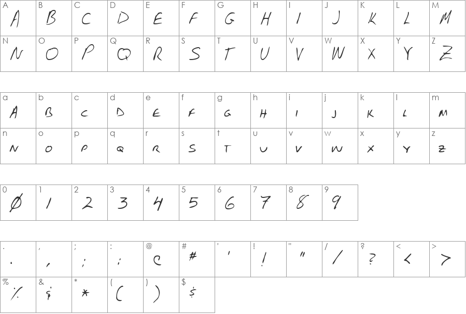 LEHN102 font character map preview