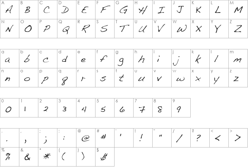 LEHN107 font character map preview