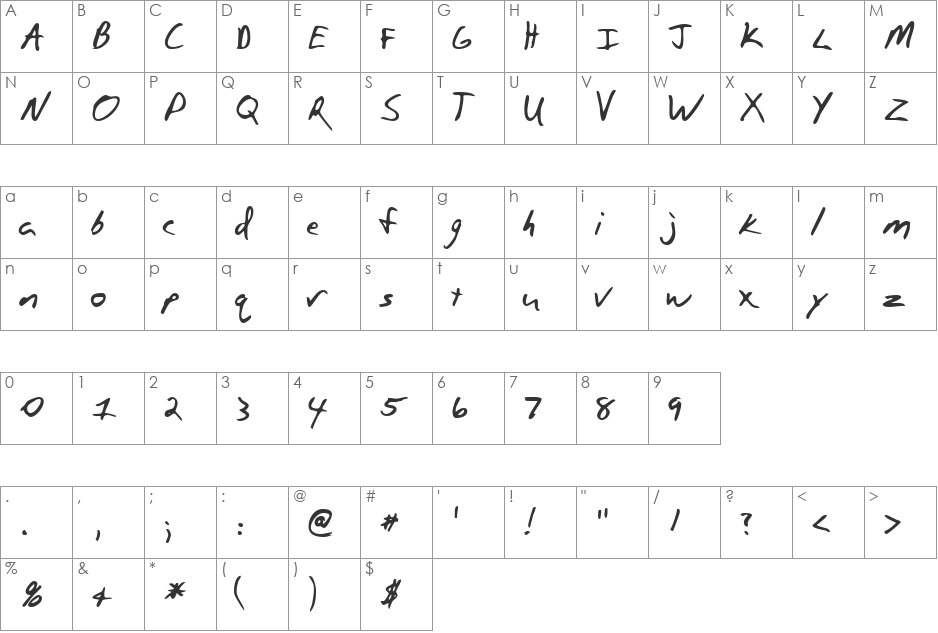 LEHN109 font character map preview