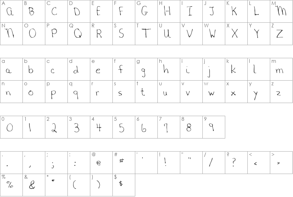 LEHN124 font character map preview