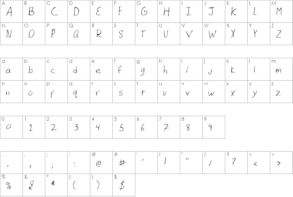 LEHN126 font character map preview