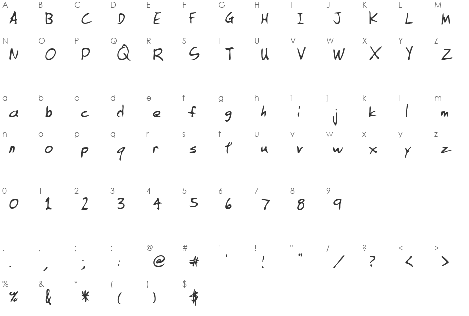 LEHN133 font character map preview