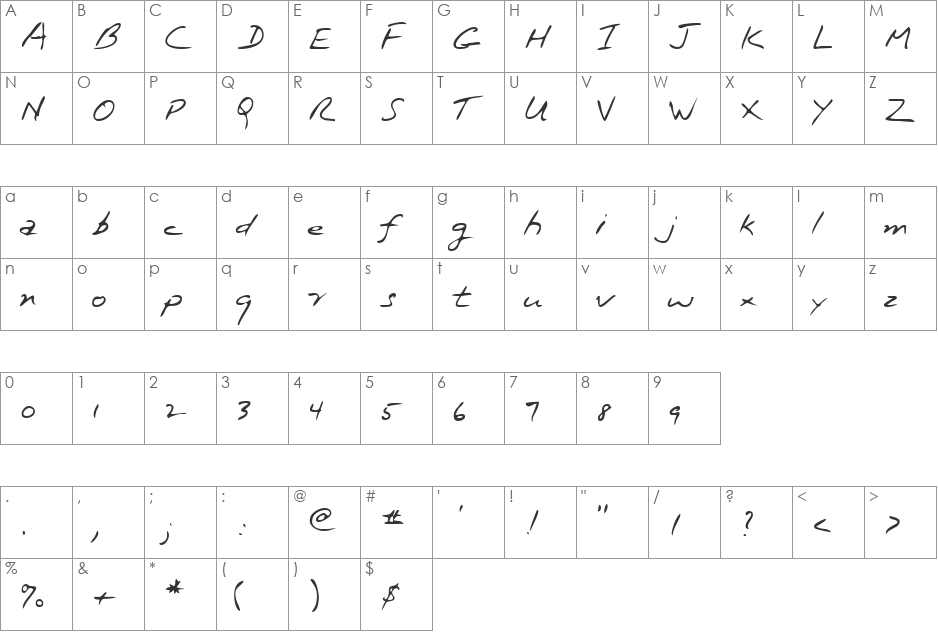 LEHN162 font character map preview