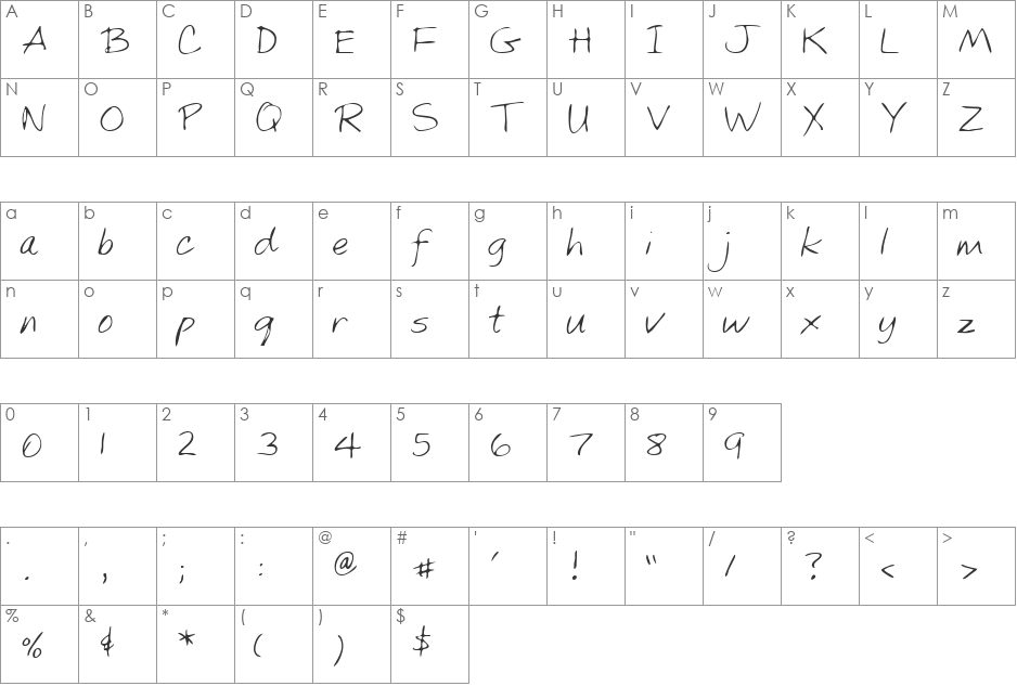 LEHN171 font character map preview