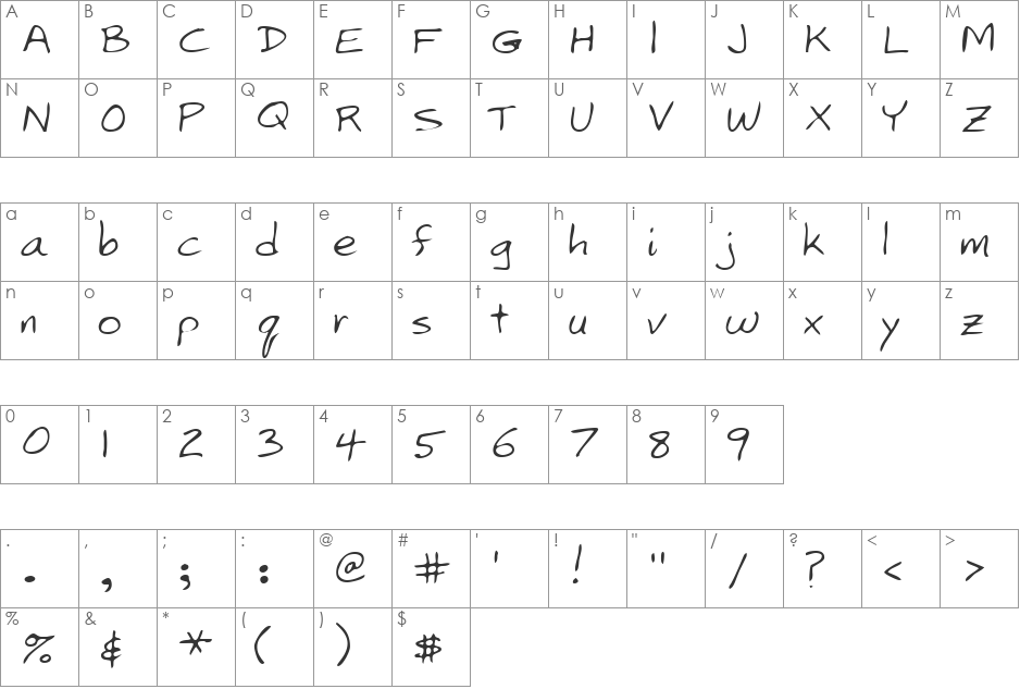 LEHN173 font character map preview