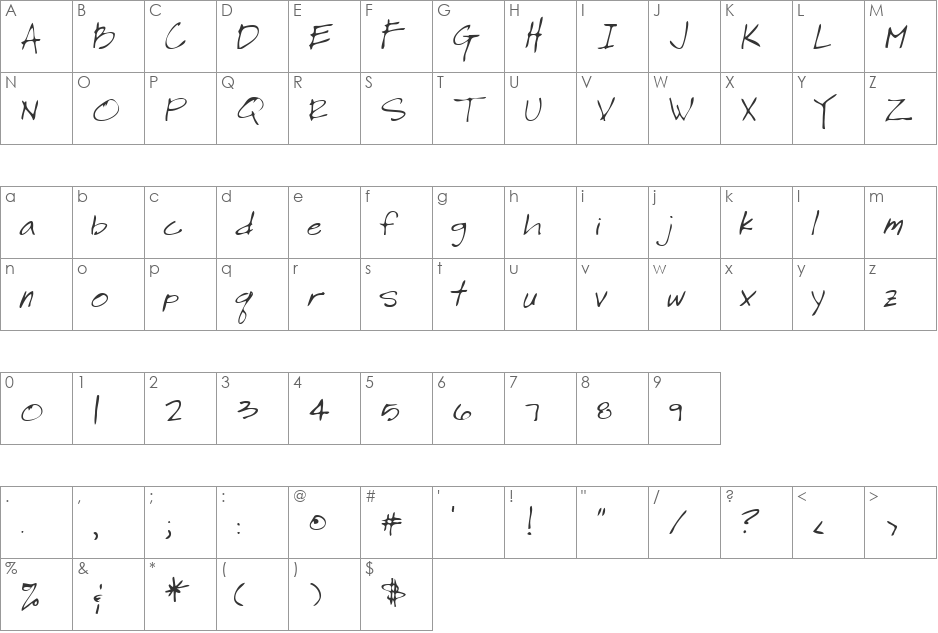 LEHN180 font character map preview
