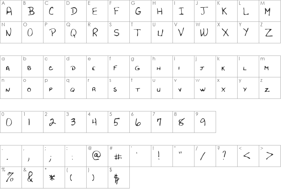 LEHN182 font character map preview