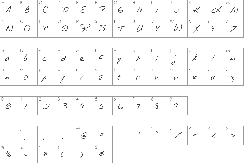 LEHN192 font character map preview