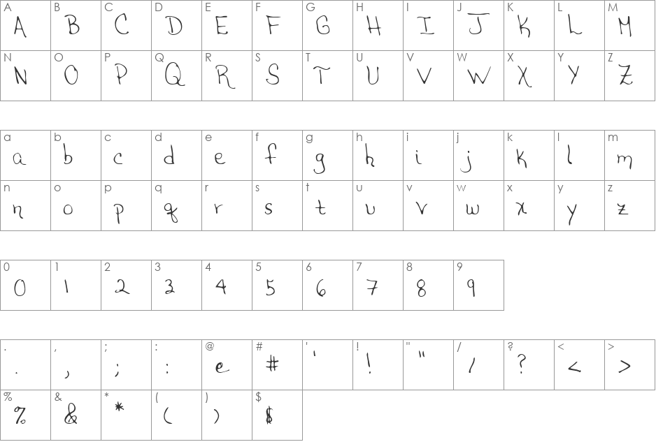 LEHN208 font character map preview