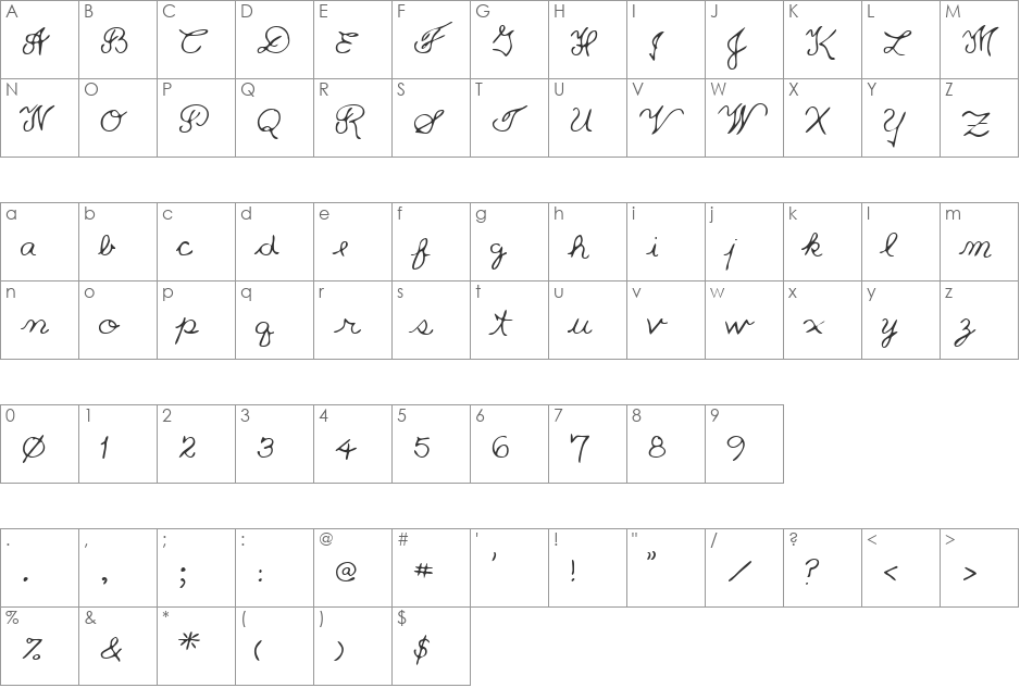 LEHN233 font character map preview