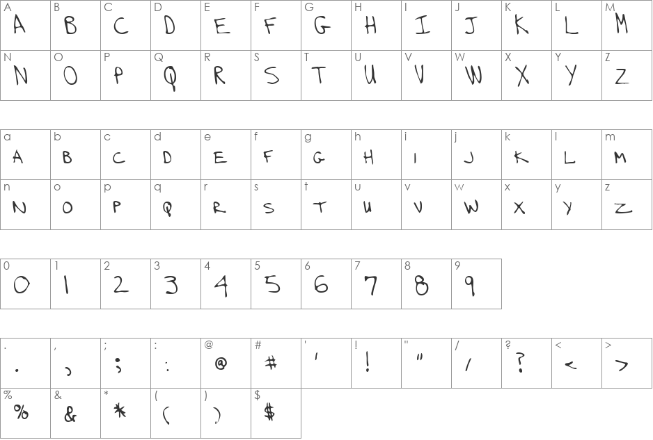 LEHN239 font character map preview