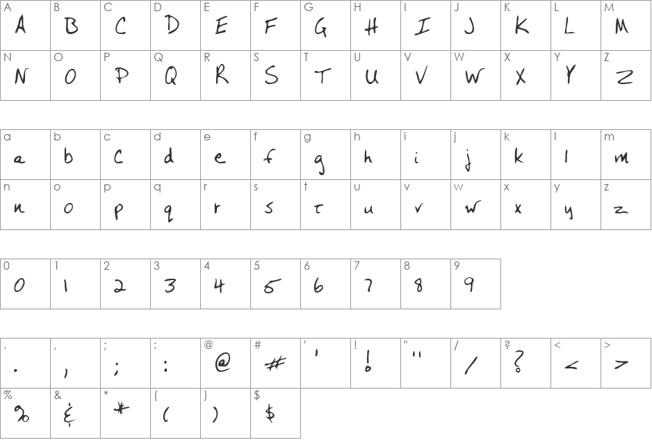 LEHN243 font character map preview