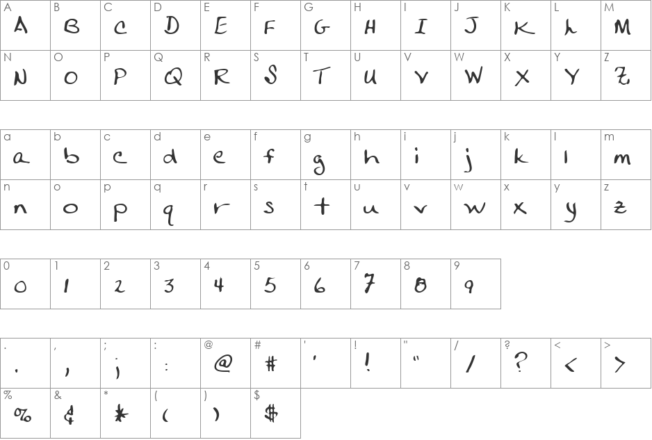 LEHN247 font character map preview