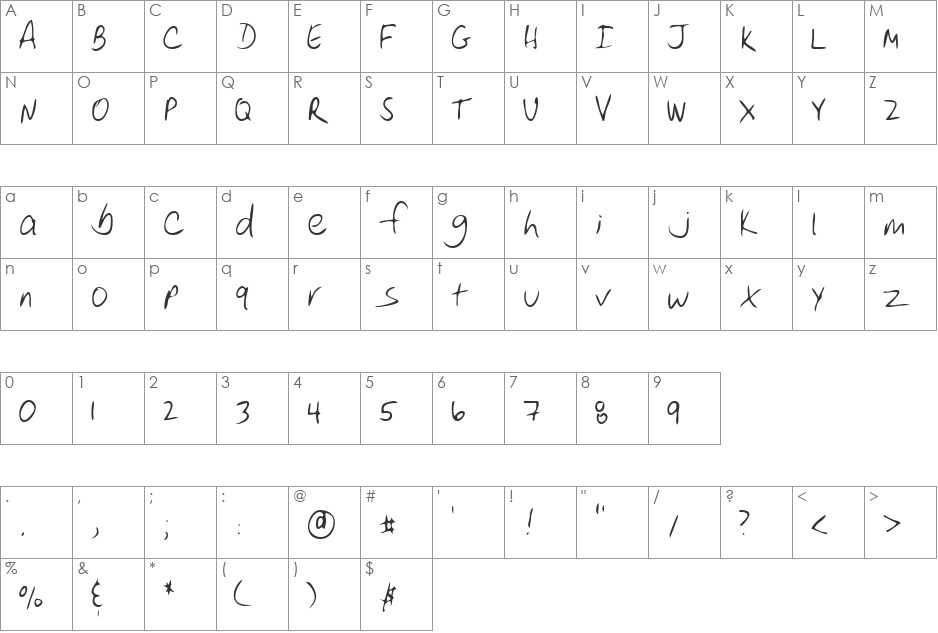 LEHN250 font character map preview