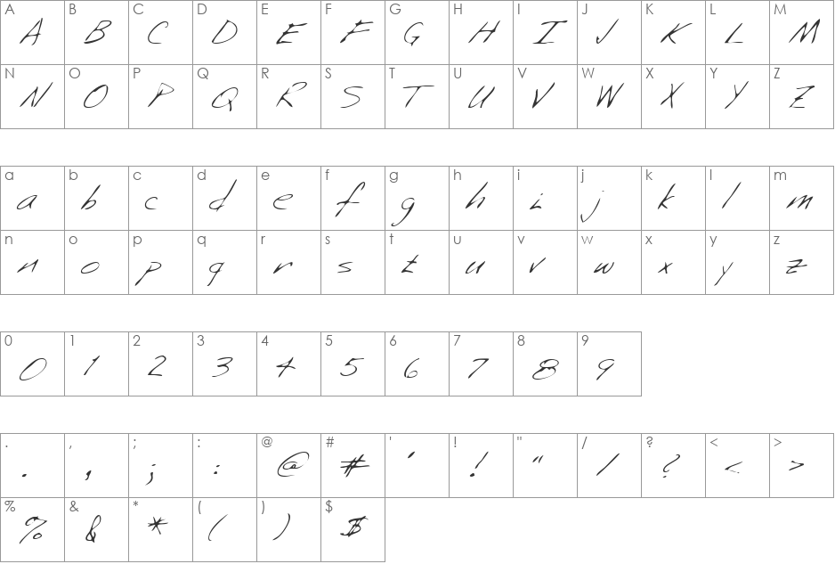 LEHN253 font character map preview