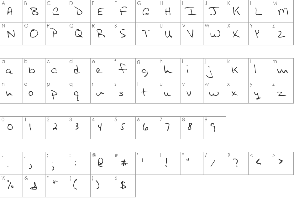 LEHN254 font character map preview