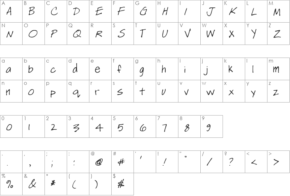 LEHN256 font character map preview