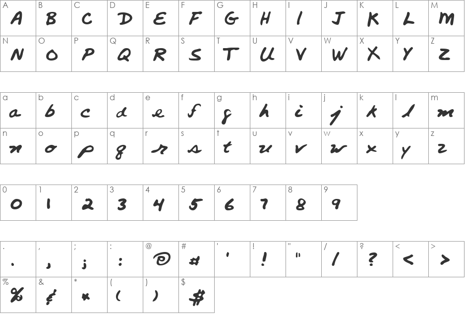 LEHN260 font character map preview