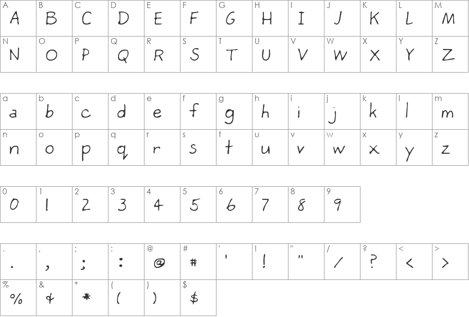 LEHN271 font character map preview