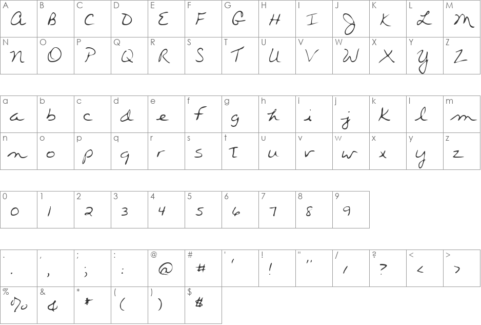 LEHN280 font character map preview