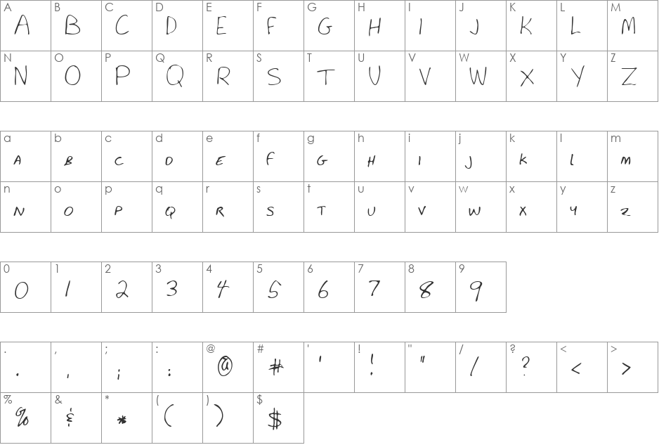 LEHN281 font character map preview