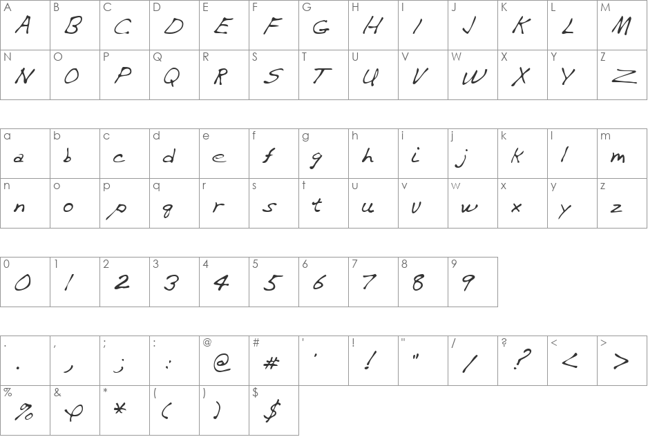 LEHN282 font character map preview