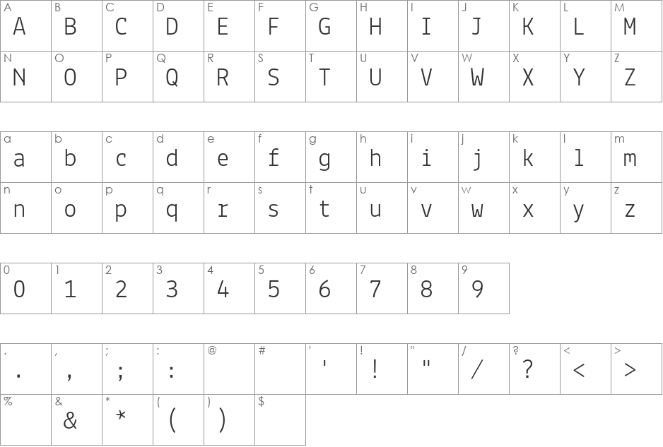 Lekton04 font character map preview