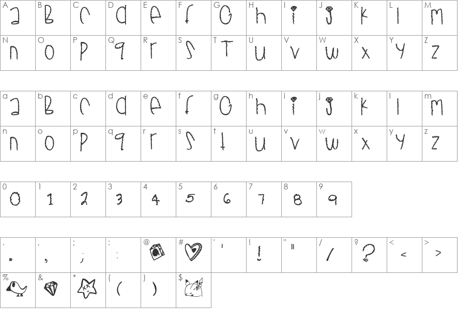 Lemonade font character map preview