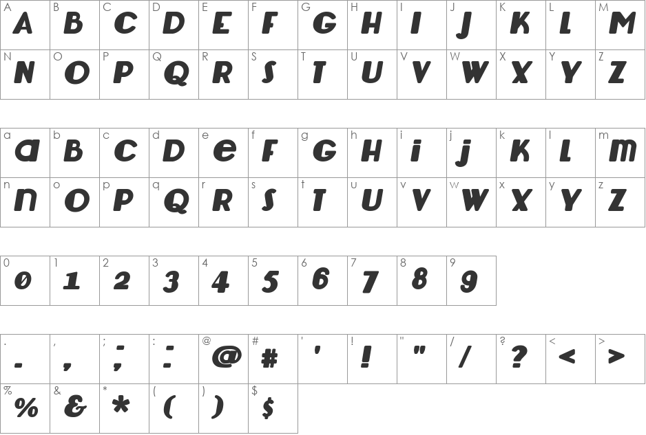 Lemondrop font character map preview