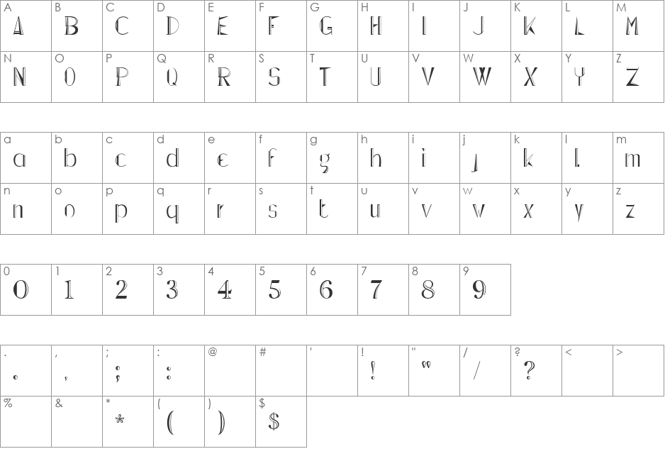 Lepinado Line font character map preview