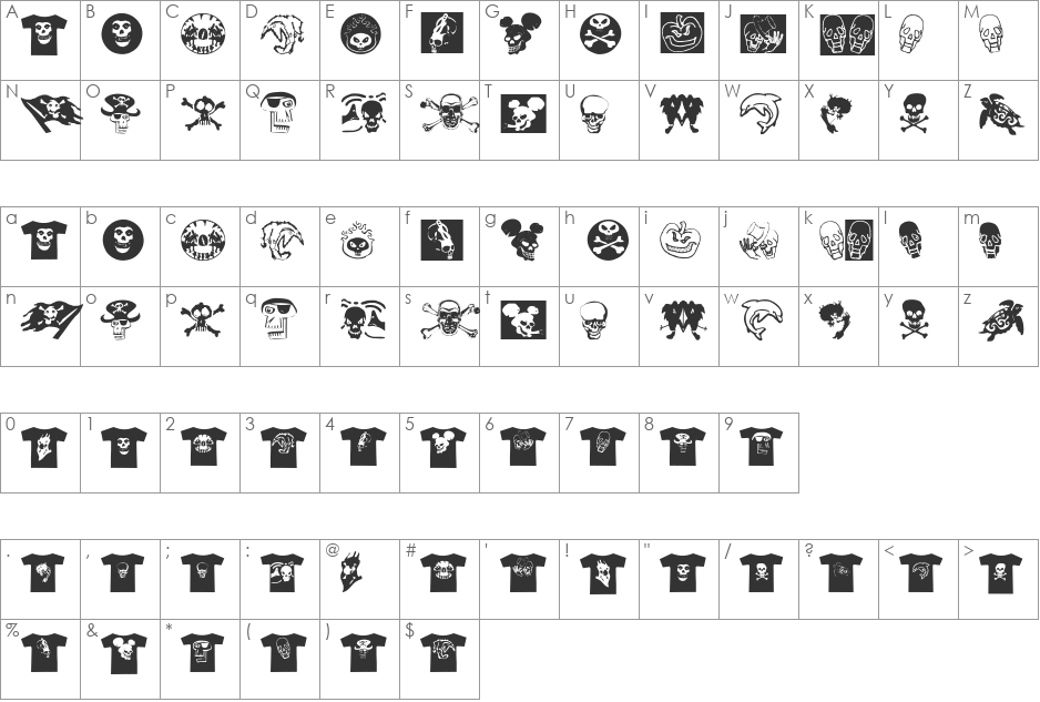 AtLastATshirt font character map preview
