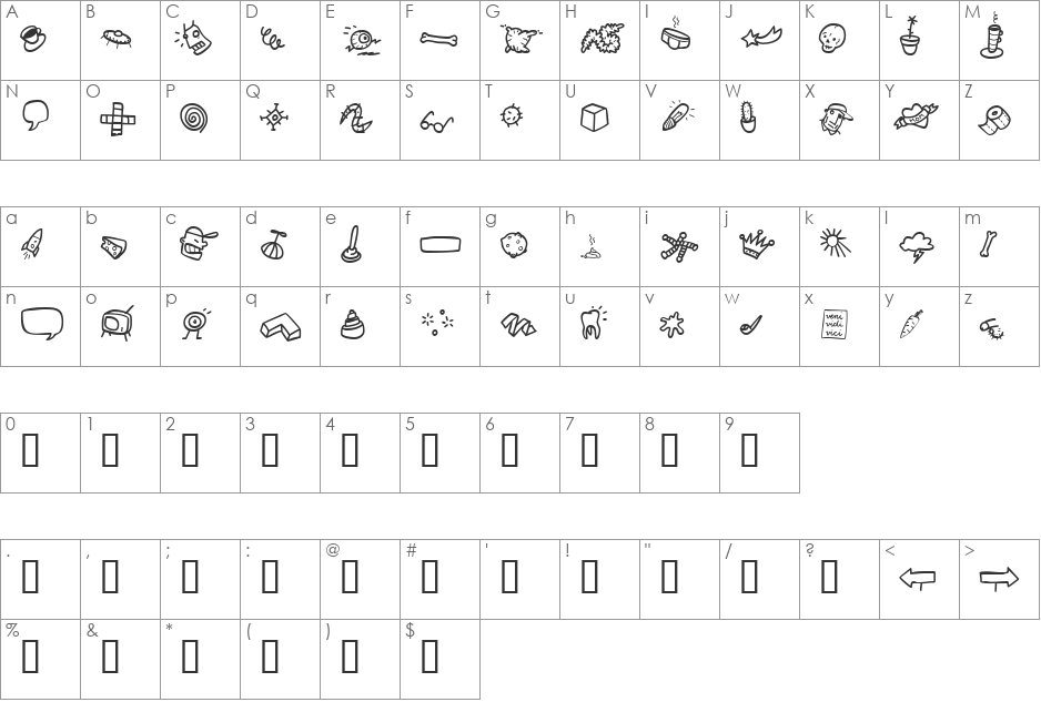 Atman font character map preview