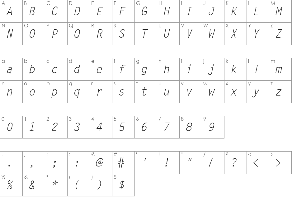 Letter Becker Regular font character map preview