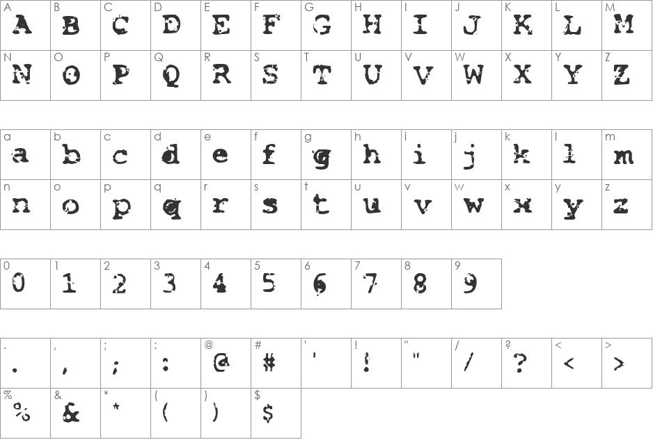 Letter Box font character map preview