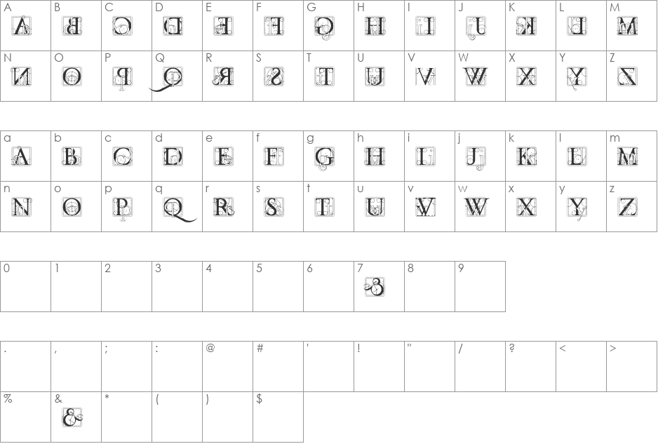 Letter In Letter font character map preview