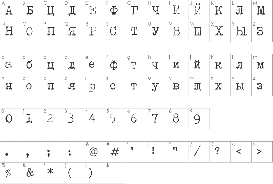 LetteraTrentadue font character map preview