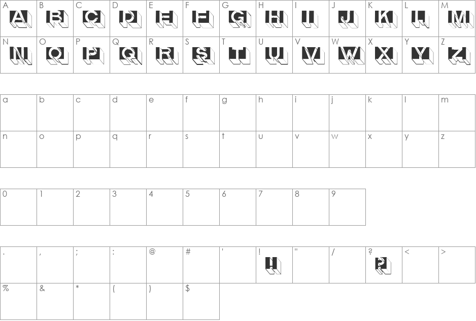 LetterBuildingsTHREE font character map preview