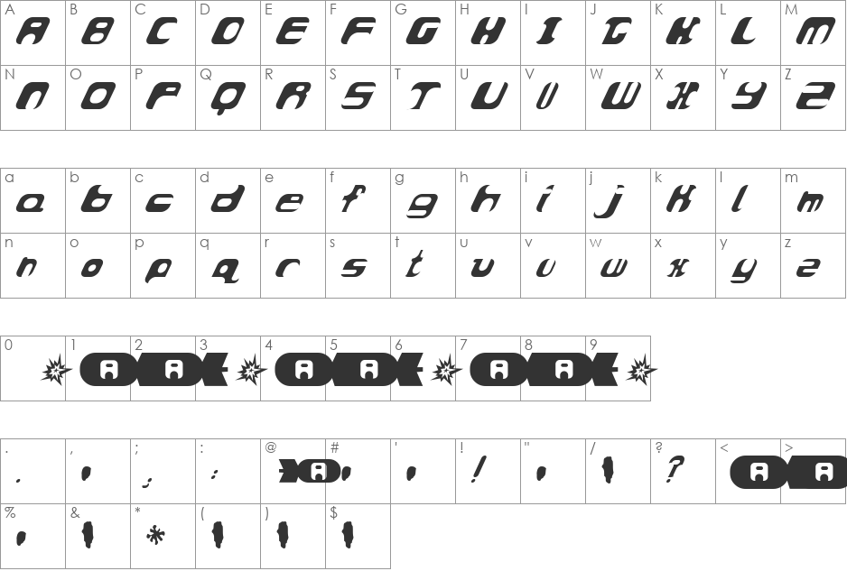 AtomBomb font character map preview