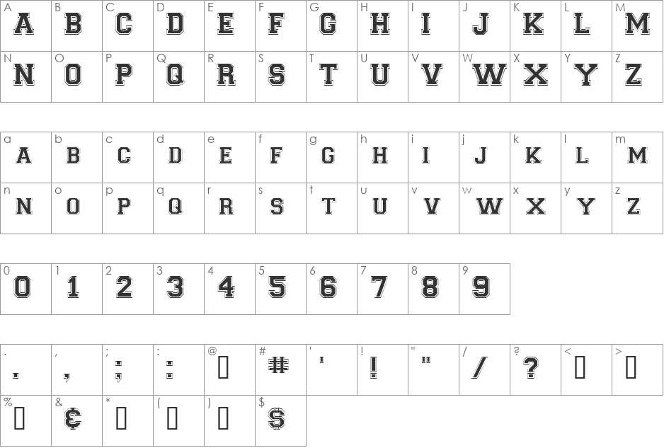 LetterSweaterOutlineSCapsSSi font character map preview