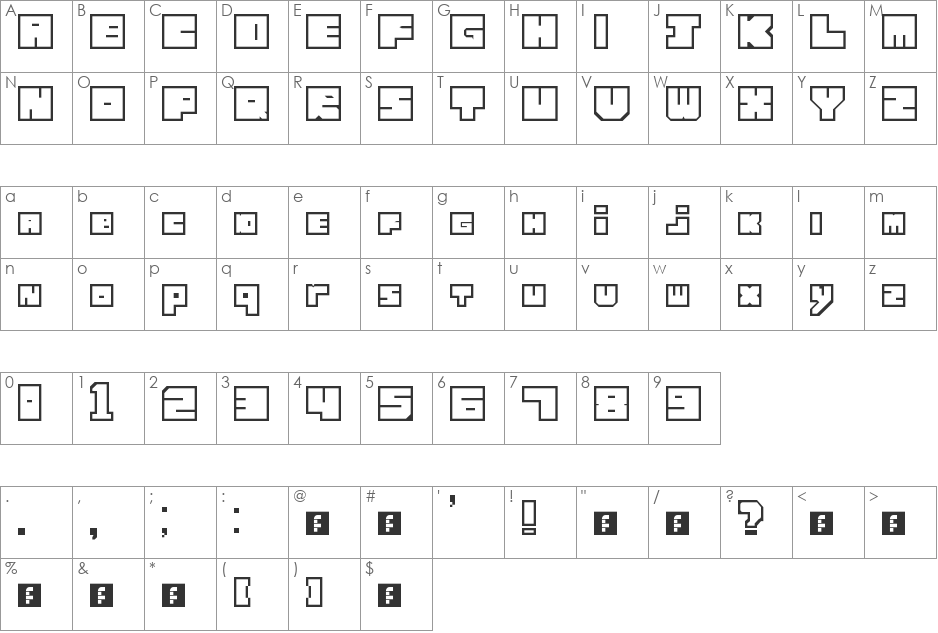 Lettres cubiques font character map preview