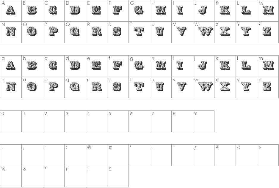 Lettres ombrees ornees font character map preview