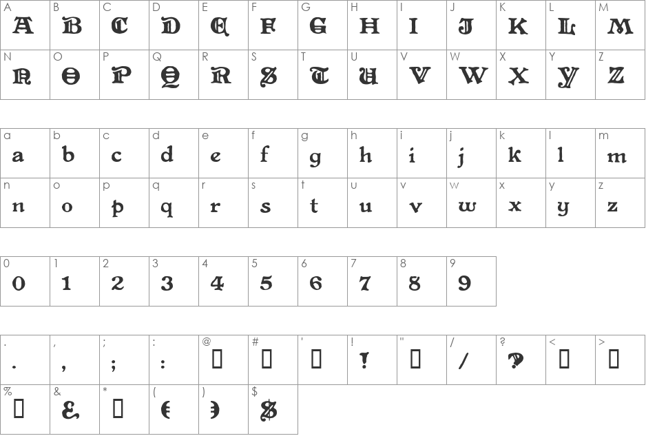 LevelFourteenDruid font character map preview