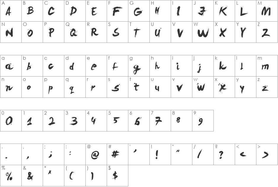 LeviBrush font character map preview