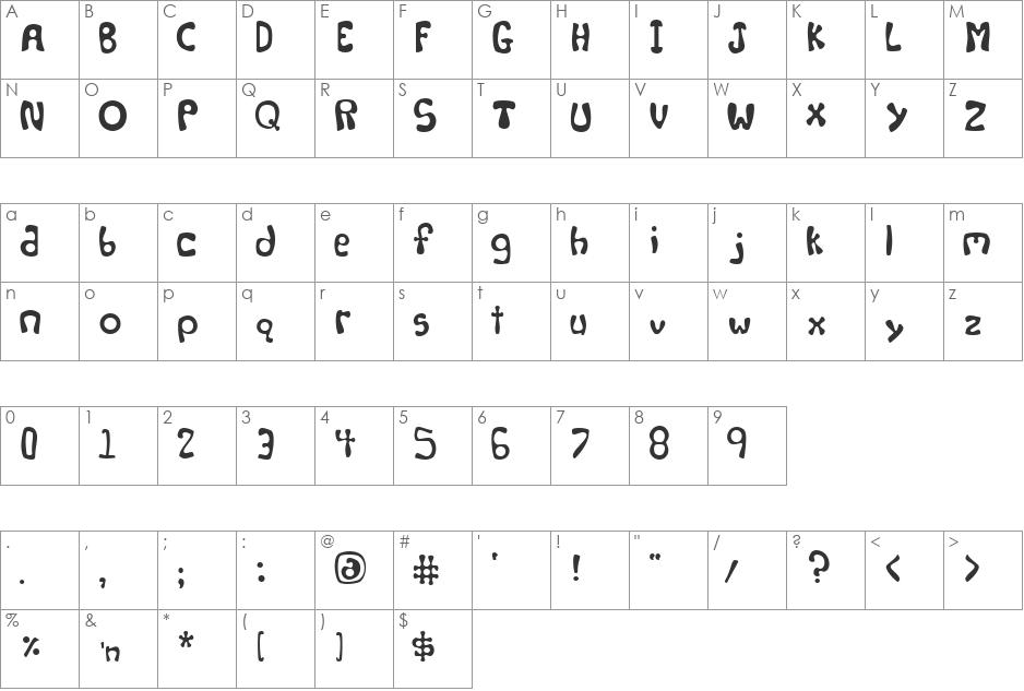 Levity font character map preview