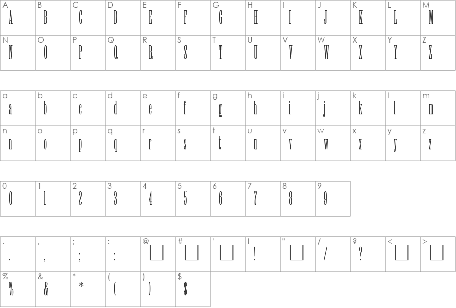 Lexicon font character map preview