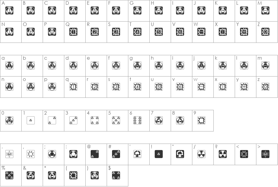Atomic Dice font character map preview